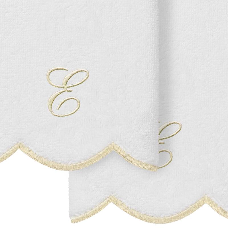 Authentic Hotel and Spa 100% Turkish Cotton Beige ADORNIA Scallop Personalized 2 Piece Fingertip Towel Set - 2 Fingertip Towels