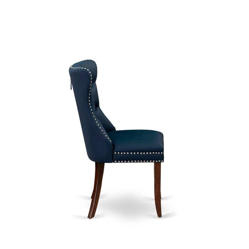 Parsons Dining Chairs Set of 2 - Navy Blue Faux Leather Upholstered Chairs with Nailhead Trim