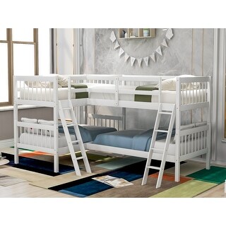 Maximized space Wood Bunk Bed with 4 Sleeping Beds, Solid Construction, Safety Guaranteed, White