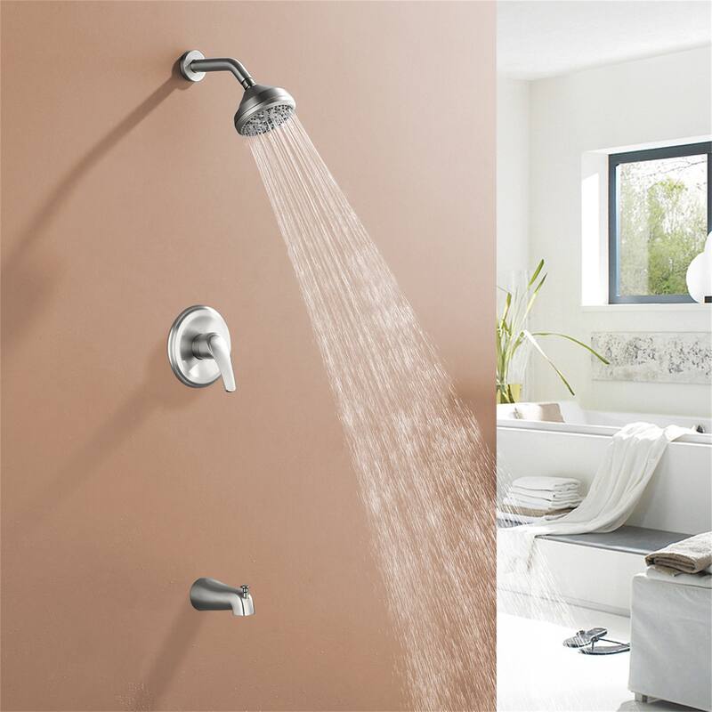 Wall Mount Tub and Shower Faucet Brushed Nickel Complete Pressure Balance Shower System Trim Kit Wth Rough-in Valve
