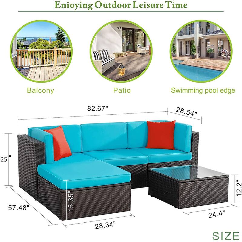 Futzca 5-Piece PE Wicker Outdoor Patio Furniture Set