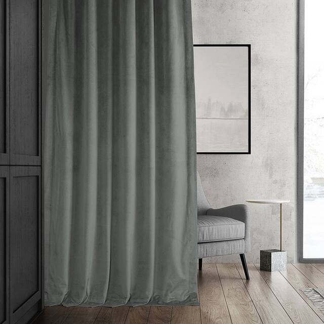 Exclusive Fabrics Signature Silver Grey Blackout Velvet Curtain Panel