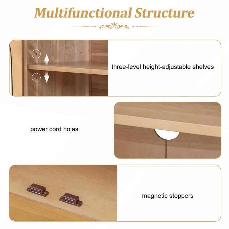 4 Doors Large Storage Sideboard Buffet Cabinet with Glass Doors