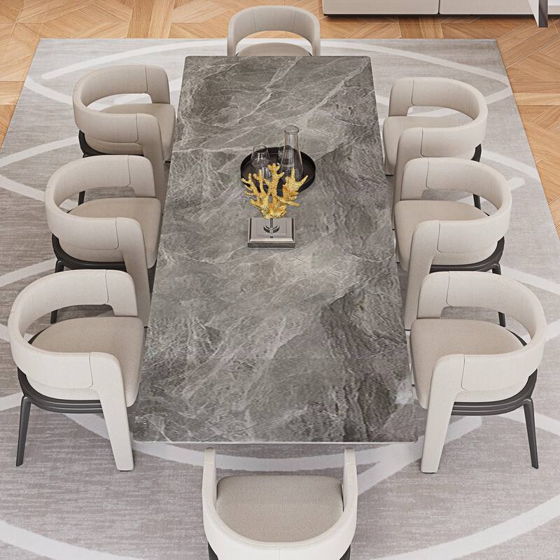 63'' to 94.5” Extendable Dining Table For 8-10 with Sintered Stone Tabletop and Metal Base - 94.48"