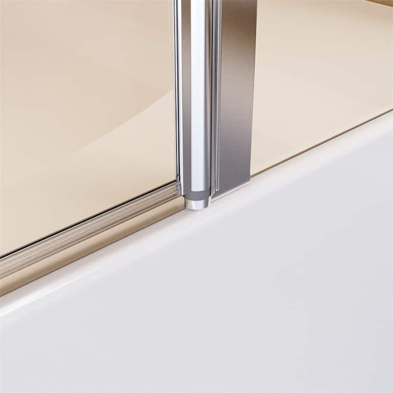 Frameless Folding Shower Doors for Bathtub,Bathroom Pivot Glass Door