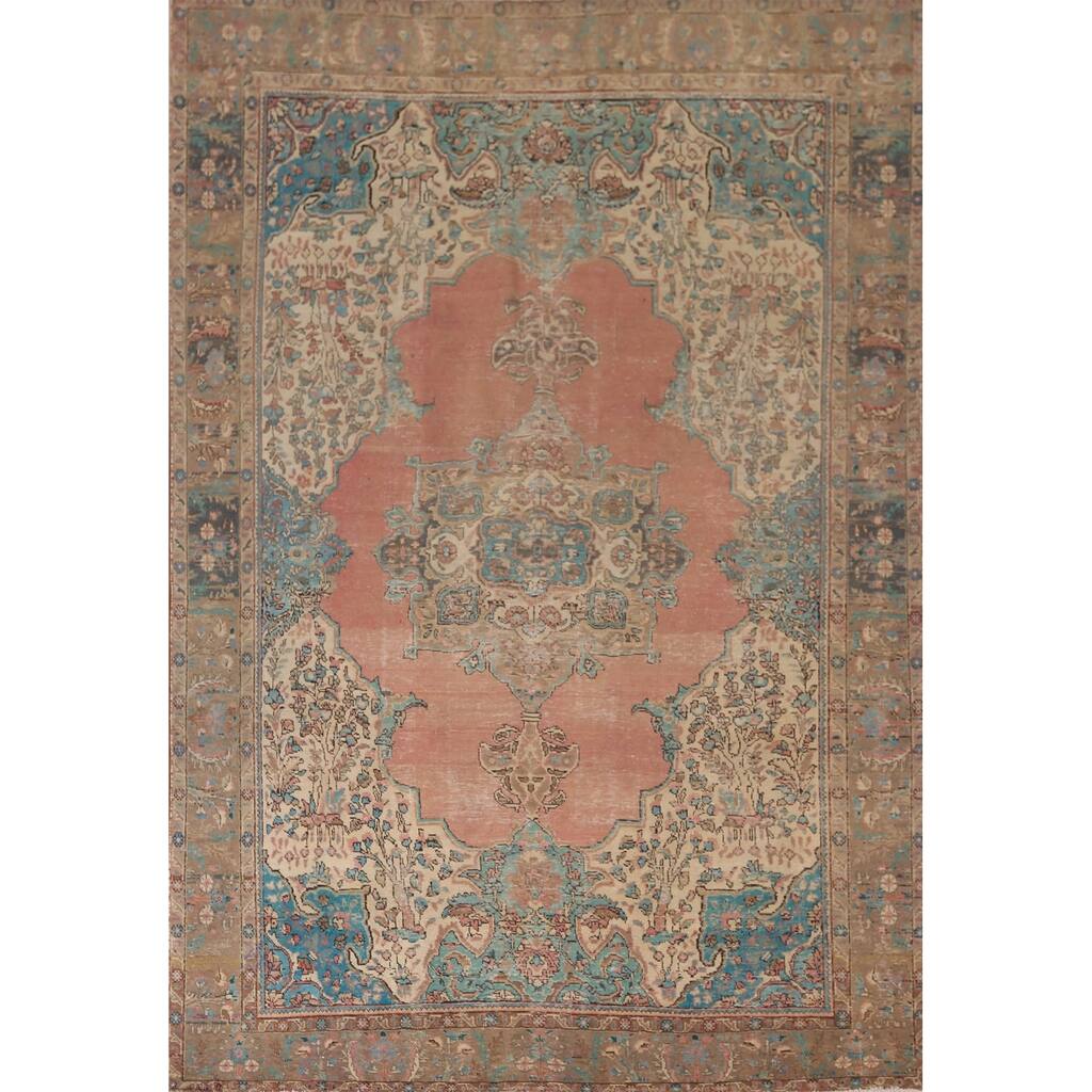 Tabriz Persian Vintage Area Rug Handmade Floral Pink Wool Carpet - 7'11"x 11'8"