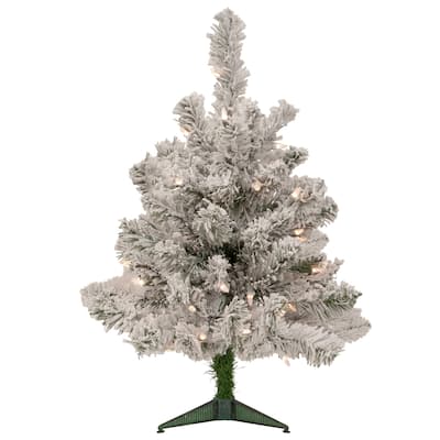 2' Pre-Lit Flocked Madison Pine Artificial Christmas Tree Clear Lights