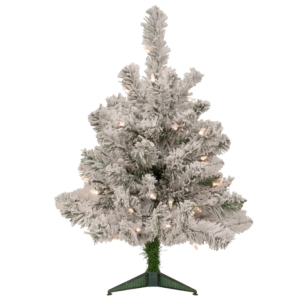 2' Pre-Lit Flocked Madison Pine Artificial Christmas Tree Clear Lights