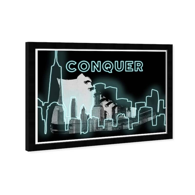 Wynwood Studio Prints Typography and Quotes Conquer Sneaker Blue and Neon Blue Modern & Contemporary Wall Art Canvas Print
