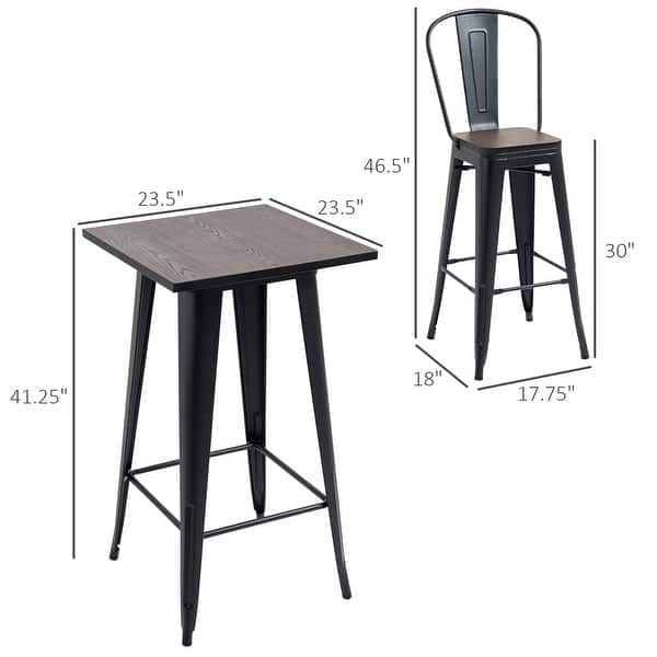 HOMCOM 3 Piece Bar Table Set with 1 Table, 2 High Back Chairs and Metal ...