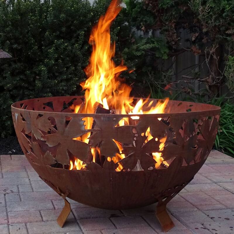 24" Bronze Leaves Rustic Finish Outdoor Fire Bowl - Large