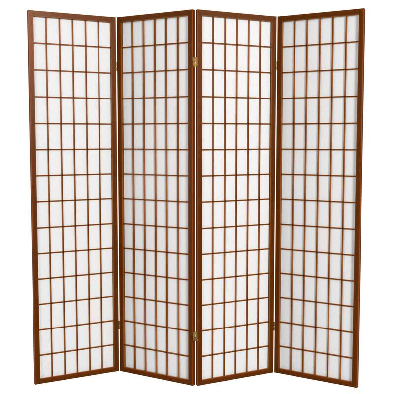 Wood and Rice Paper Windowpane Shoji Screen (China) - Walnut-4 Panel