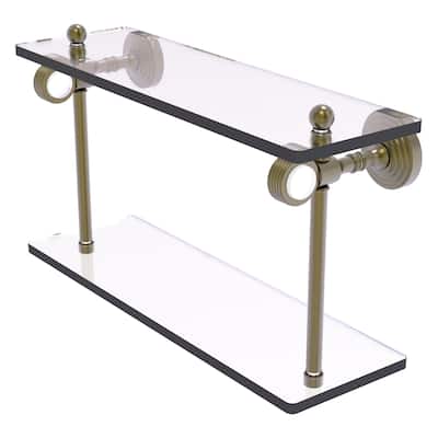 Allied Brass 16 Inch Two Tiered Glass Shelf with Grooved Accents