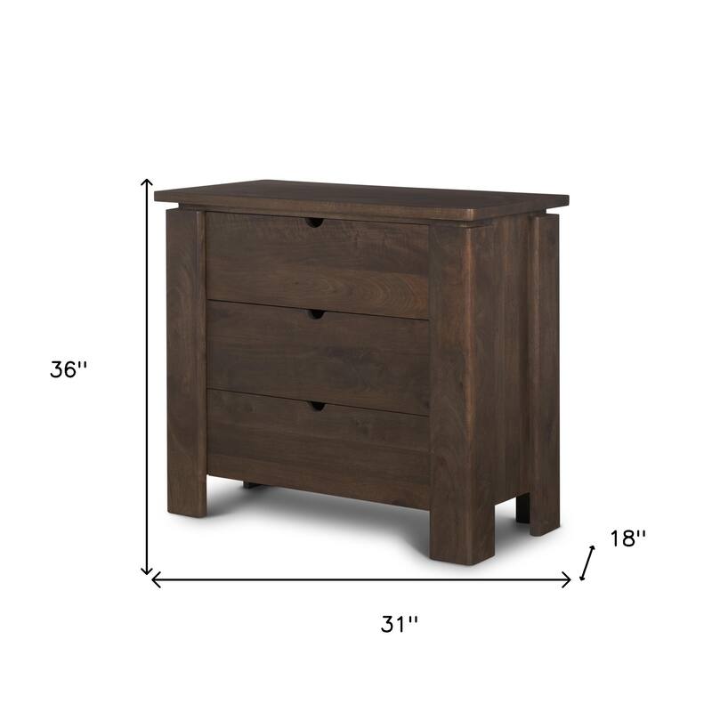 HomeRoots 36" Dark Brown Solid Wood Accent Cabinet With Three Drawers