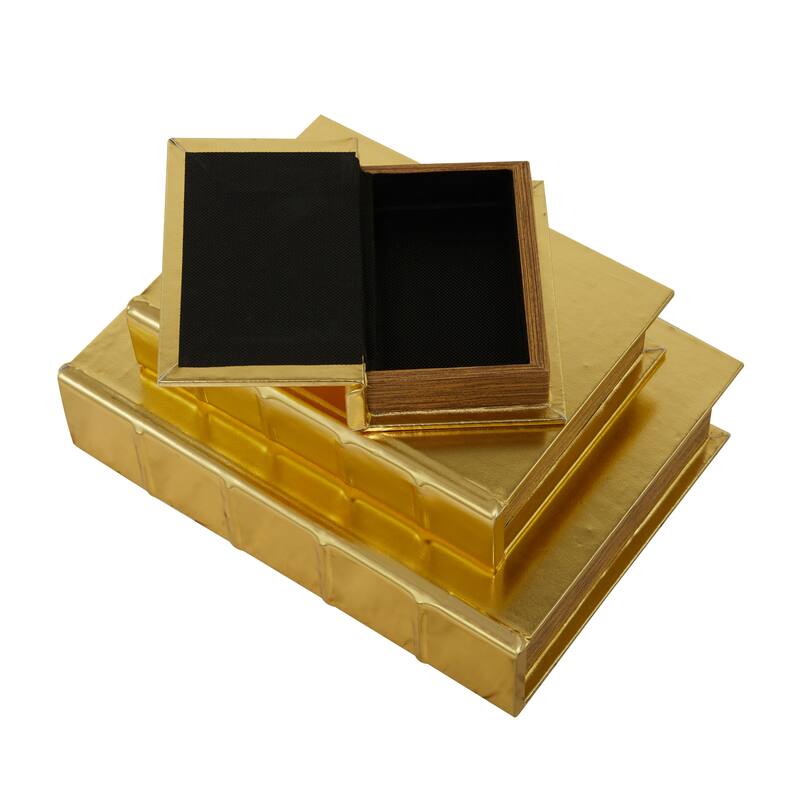 Burlap Leather Canvas Book Box Various Designs (Set of 3)