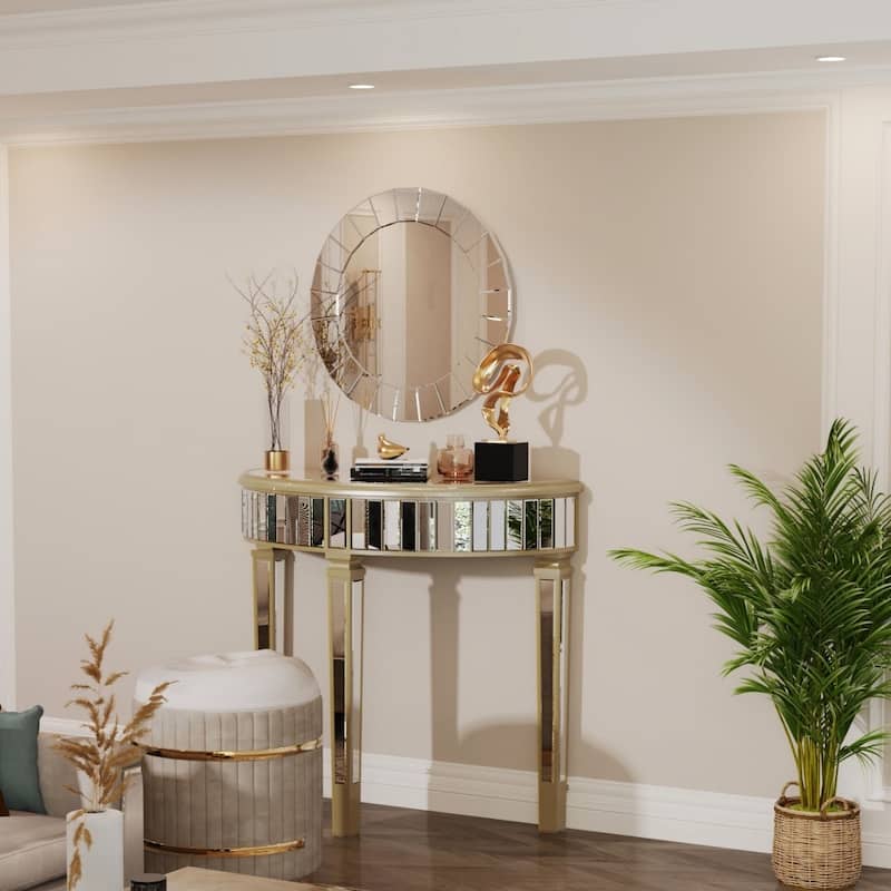 ARTLOGE Modern Silver Mirrored Living Room Console Entryway Table Half-moon Shape for Home Offices, Foyer, Hallway Decor