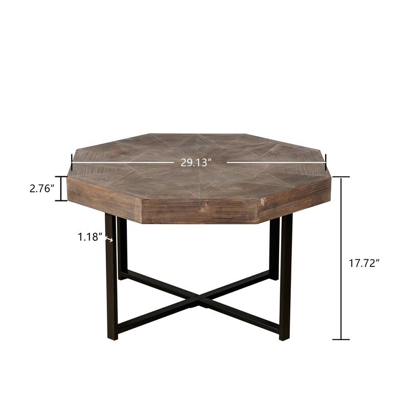 Vintage Center Table Octagonal Coffee Table Living Room End Table with Patchwork Solid Wood Tabletop and Crossed Metal Legs