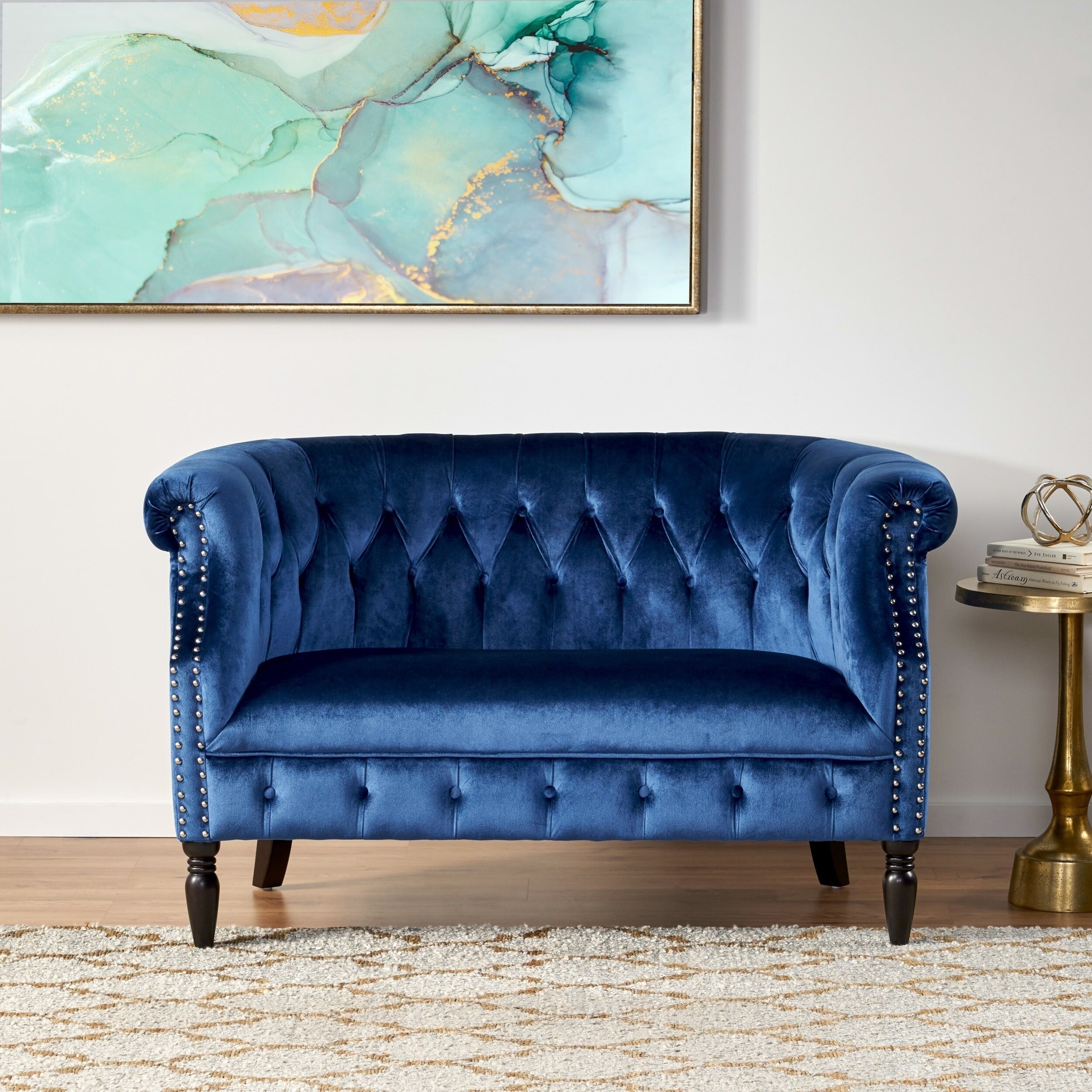 Milani Velvet Tufted Scroll Arm Loveseat by Christopher Knight Home