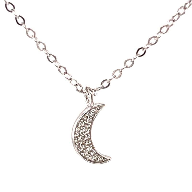 925 Sterling Silver White Natural Zircon Half Moon Necklace
