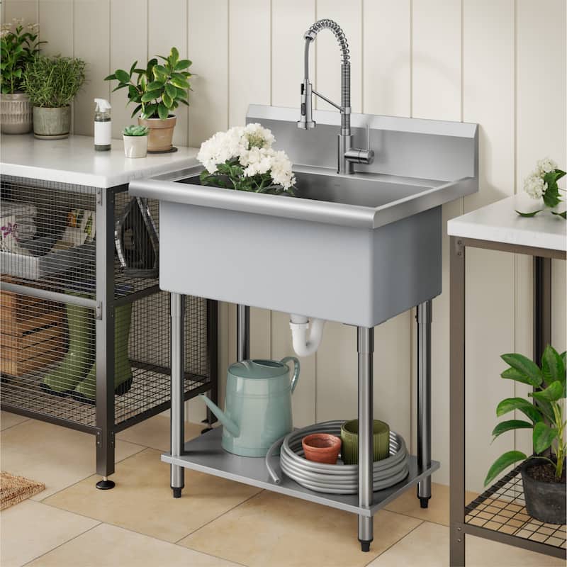 KRAUS Standart Pro 32 in. Stainless Steel 1-Bowl Laundry Utility Sink