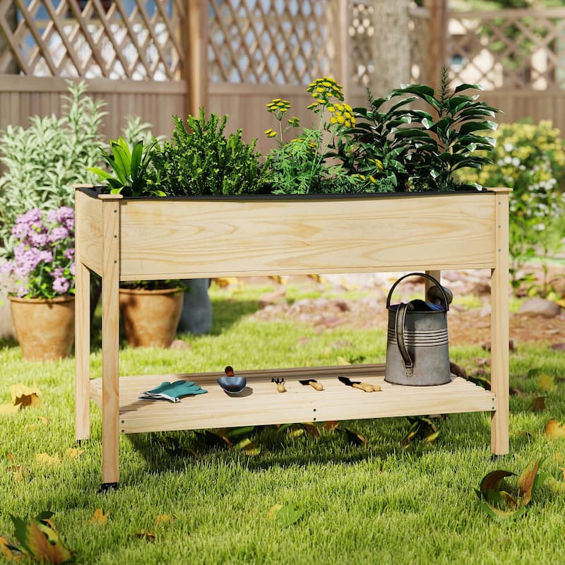 Costway 1 PCS Wooden Raised Garden Bed with Legs, Lockable Wheels, - See Details