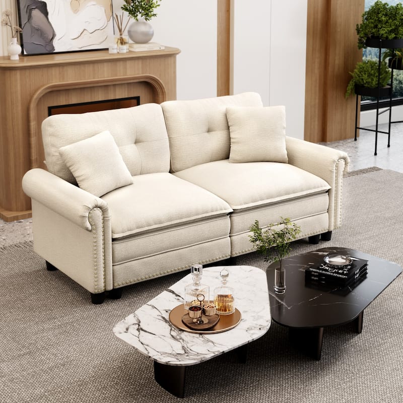 MAISON ARTS Mid-Century Modern Oversized Modular Sectional Couch Set with Ottoman, Cloud Sofa with Throw Pillows for Living Room - Beige