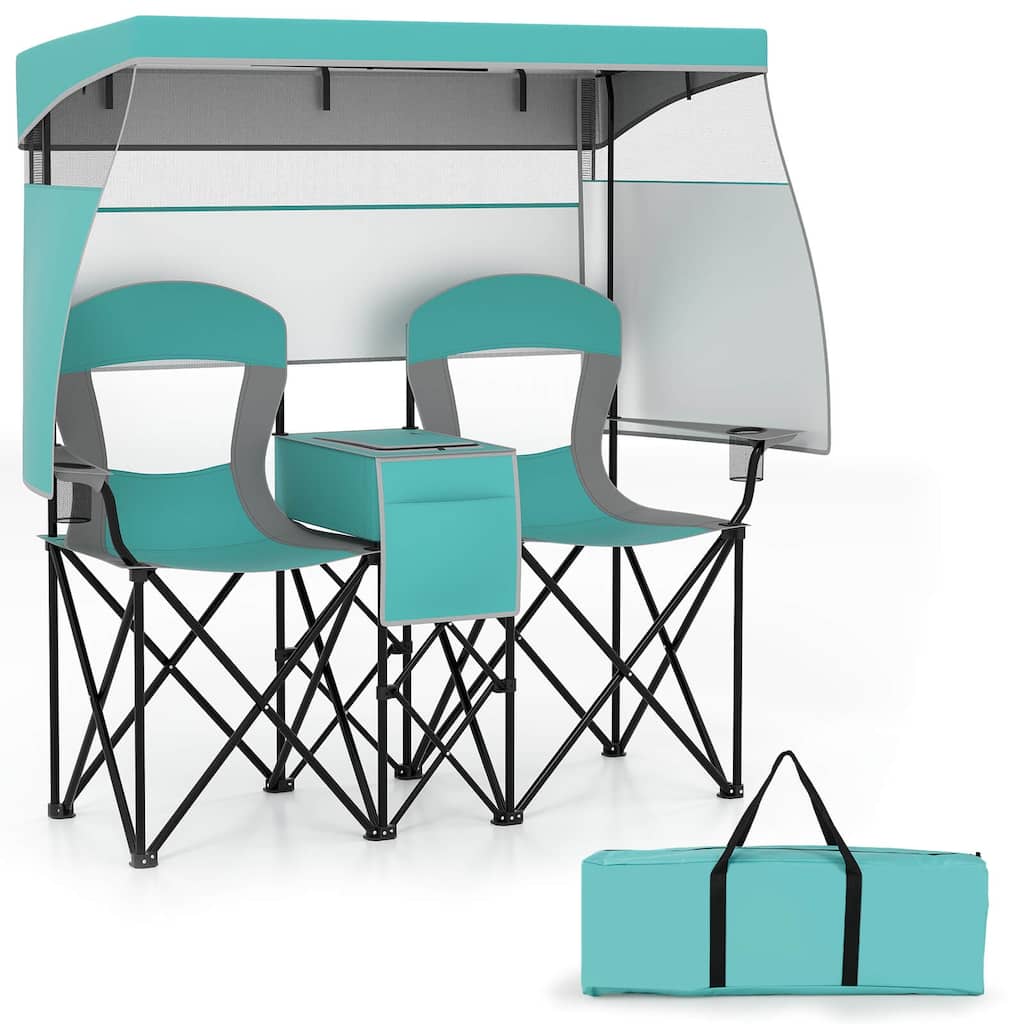 Costway Double Beach Chair with Adjustable Canopy Oversized Folding