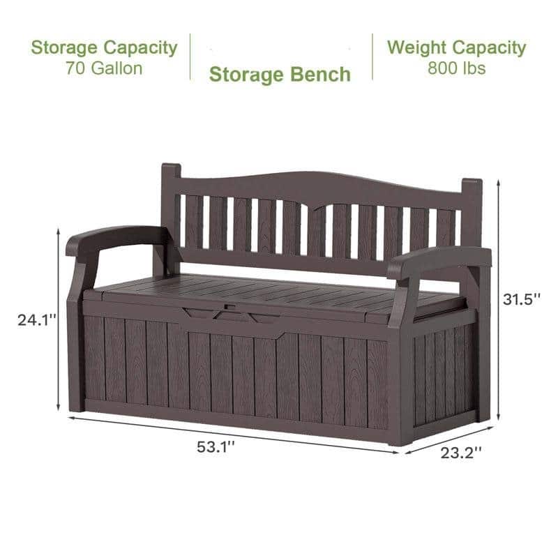 Plastic Outdoor Patio Garden Storage Bench with Lockable Lid 70-Gallon - 23.2 D" x 53.1" W x 31.5" H