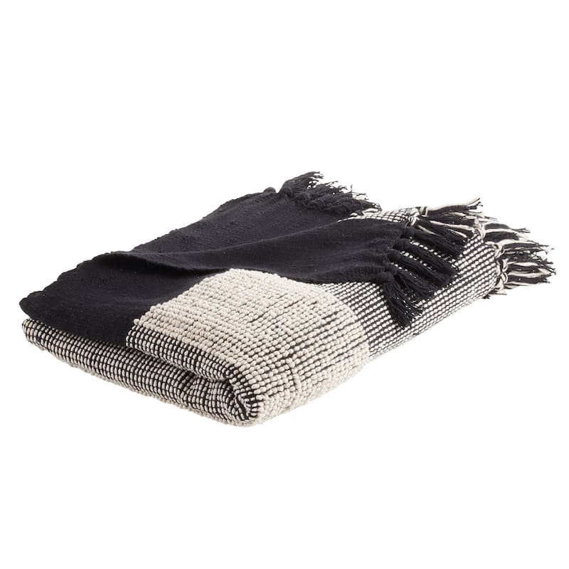 Cotton Throw Blanket With Striped Design