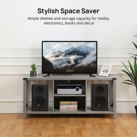 Industrial TV Console Table with Open Storage Shelves, Modern TV Stand