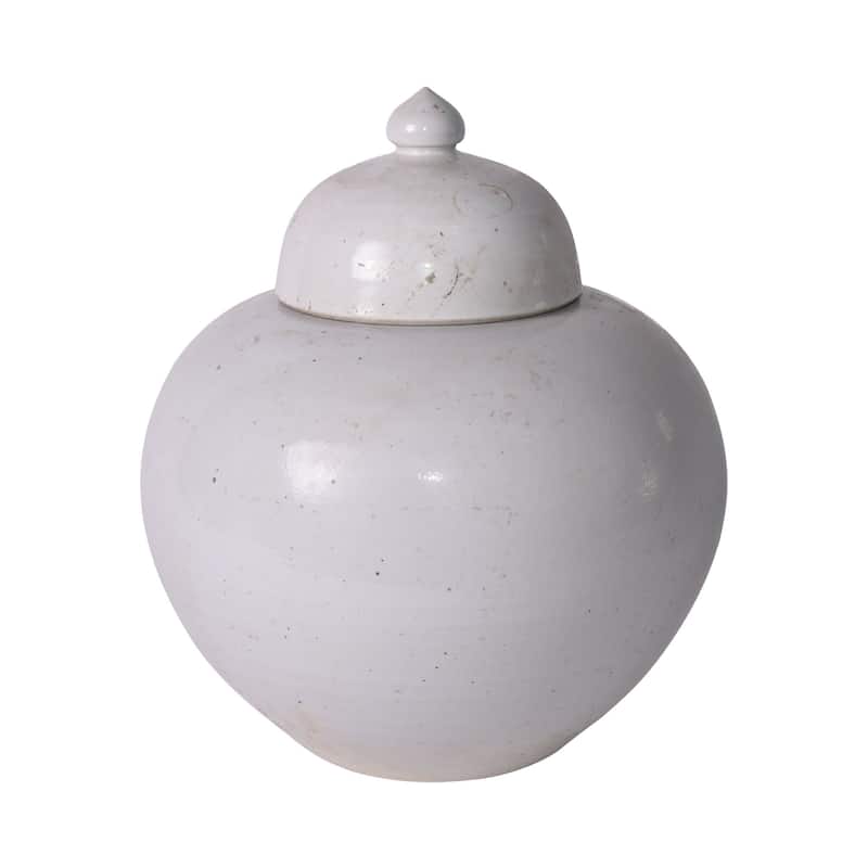 Busan White Lidded Ginger Jar Large - 13x13x16