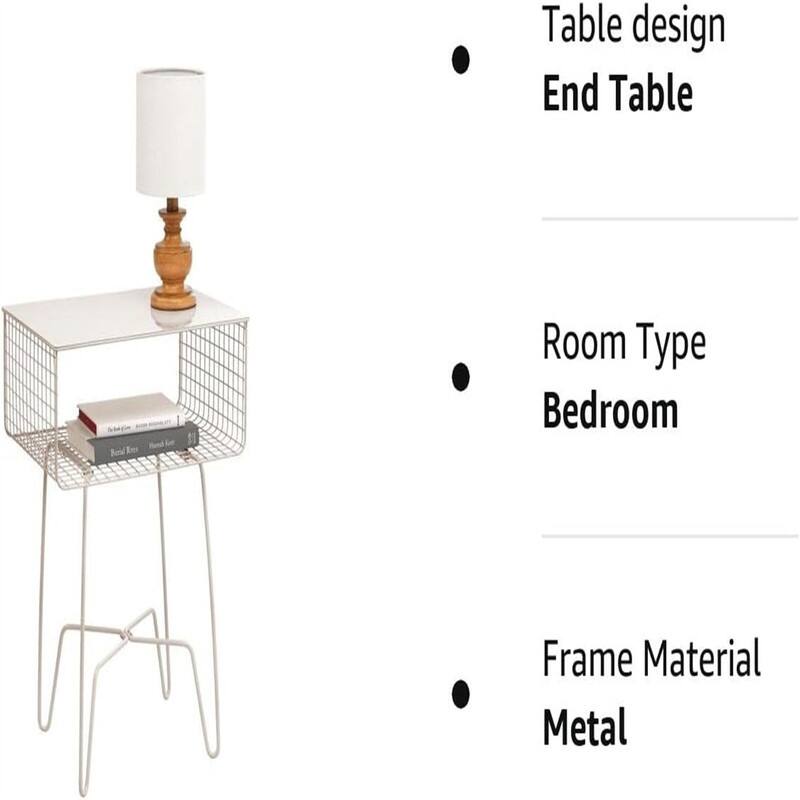 Steel Side Table Nightstand with Storage - 12.75"D x 17.4"W x 22.8"H