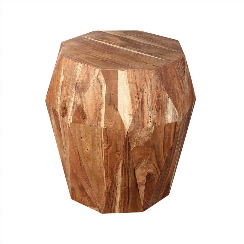 21.5 Inch Faceted Handcrafted Mango Wood Side End Table with Octagonal Top, Natural Brown - 16”L x 16”W x 21.5”H