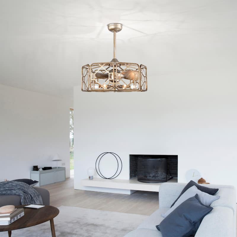 Bairre Gold Brushed 6 Light 3 Blade Modern Chandelier Ceiling Fan 26 Inch with Remote