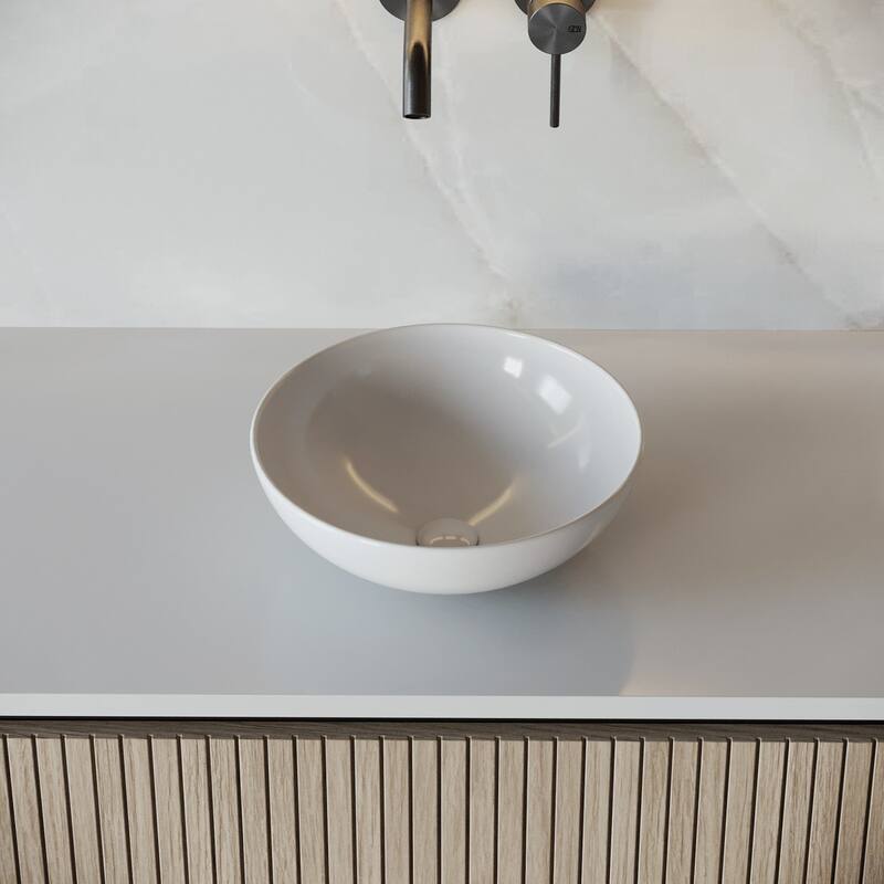 Small Round White Ceramic Counter Top Bathroom Vessel Sink 11.25" Dia