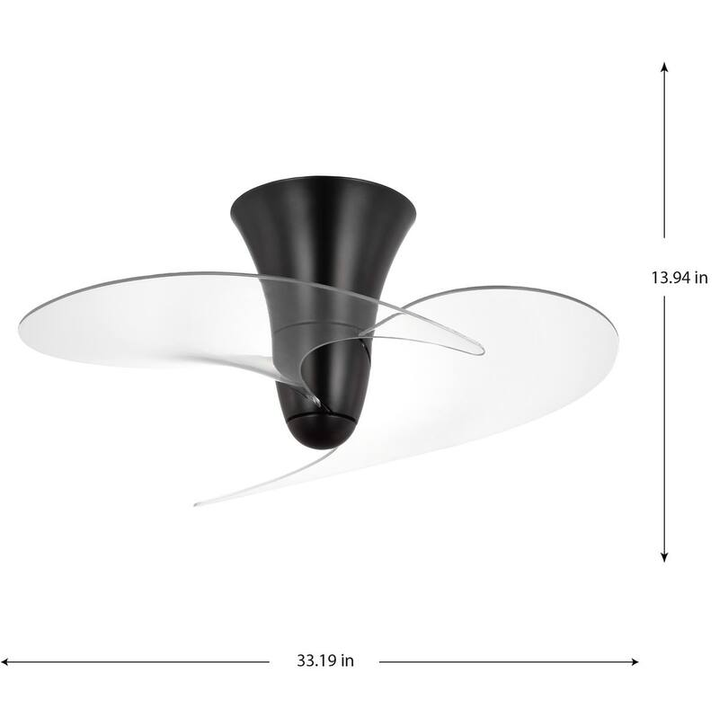 Beal Collection 33.19-in. Two-Blade Matte Black Modern Ceiling Fan with Clear Blades - 33.19 in x 33.19 in x 13.94 in