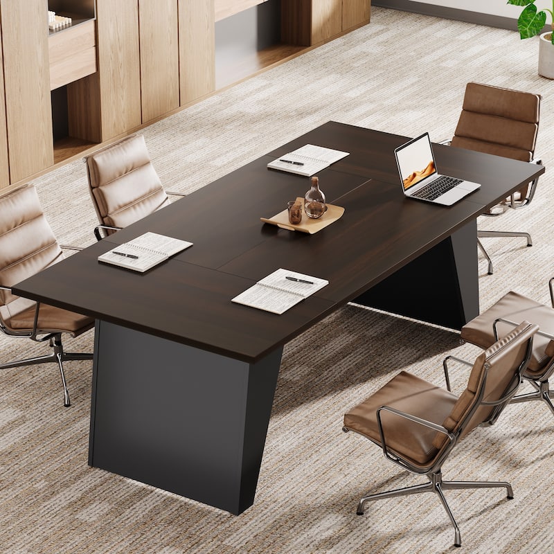 70'' Modern Conference Table, 5.9 ft Large Meeting Table with Sturdy Frame - Brown/Black