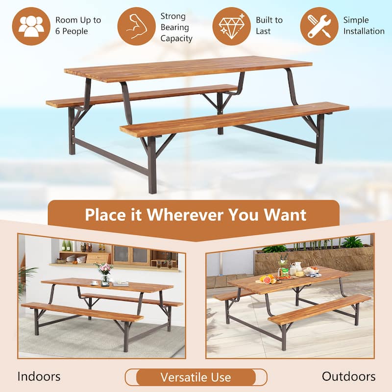 Costway Acacia Wood Patio Picnic Table Bench Set with 71'' Tabletop - See Details