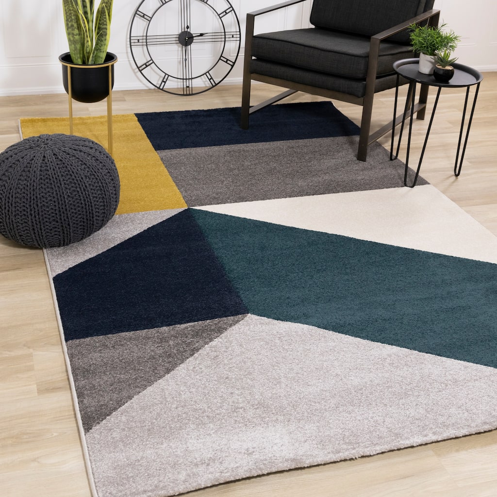 Sutton Collection - Grey/Blue Large Geometry Rug