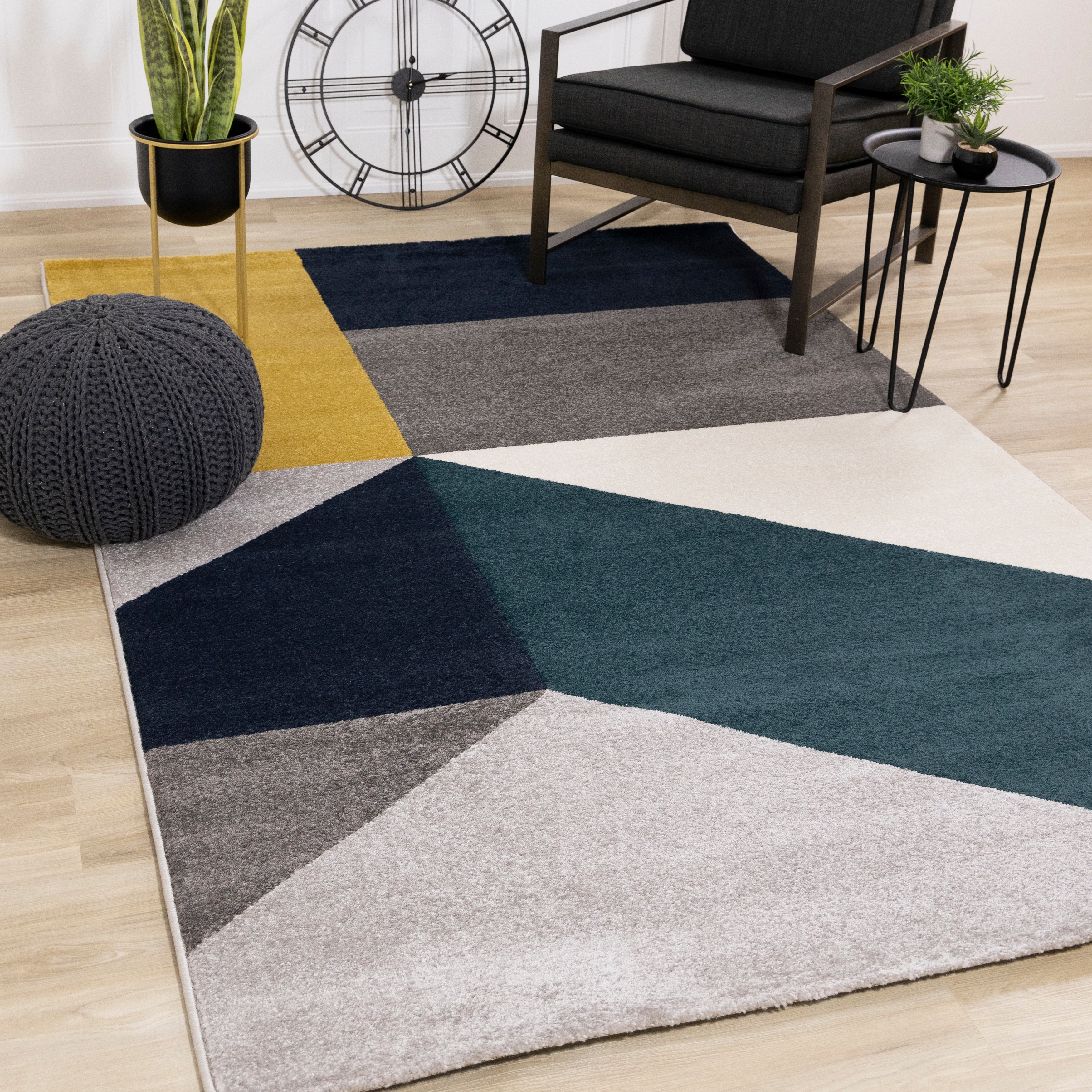 Sutton Collection - Grey/Blue Large Geometry Rug