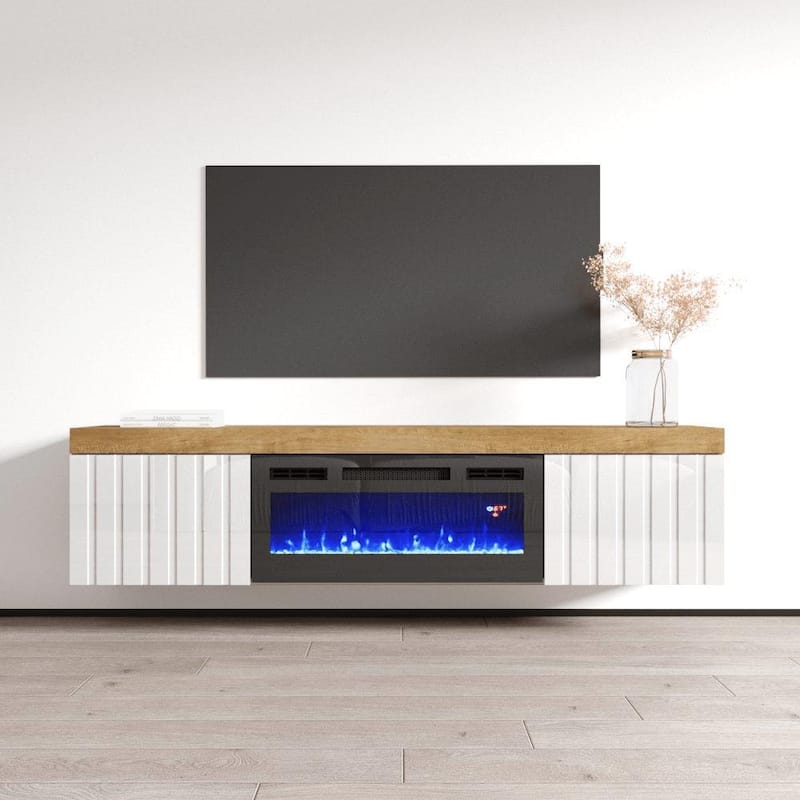 Knoxville BL-EF Electric Fireplace 71" TV Stand - Oak/White