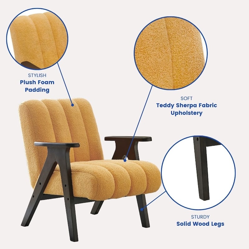 Yellow Unique Reading Chair Dining Chair with Wooden Armrests, Decorative Chair Corner Chair Dressing Chair Padded Chair