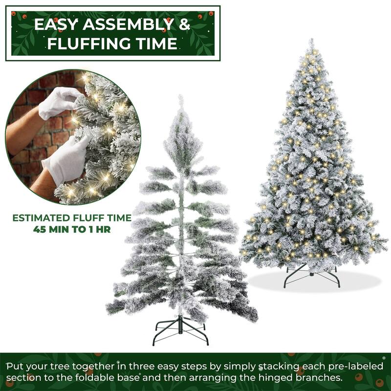 6ft PreLit SnowFlocked Pine Artificial Holiday Christmas Tree w Stand - 6 ft Pre-lit