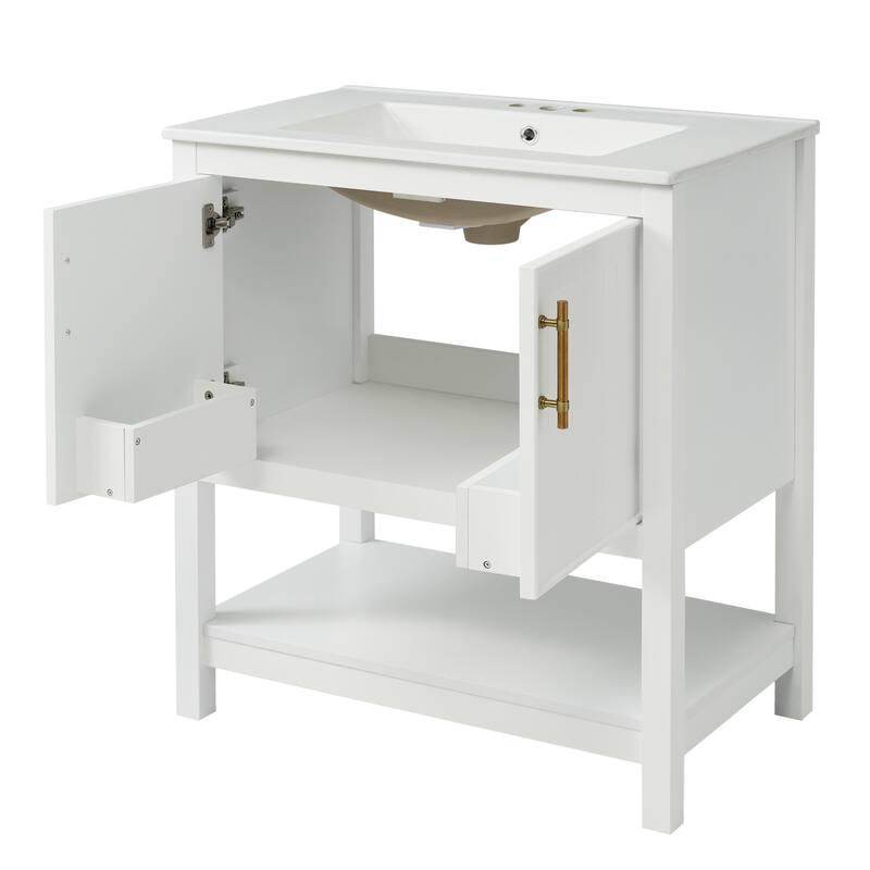 30-Inch Bathroom Vanity with Ceramic Sink and Versatile Storage