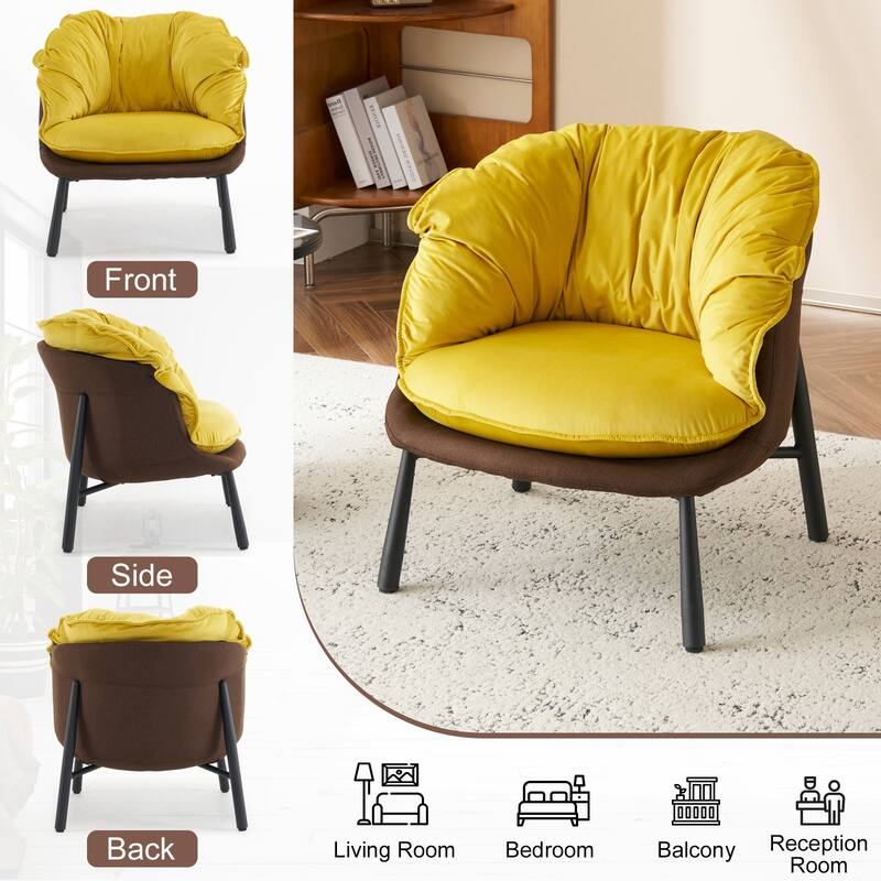 Modern Velvet Accent Chair with Wooden Frame and Black Metal Legs for Living Room or Lounge Seating - 27.4"L x 27"W x 29.1"H