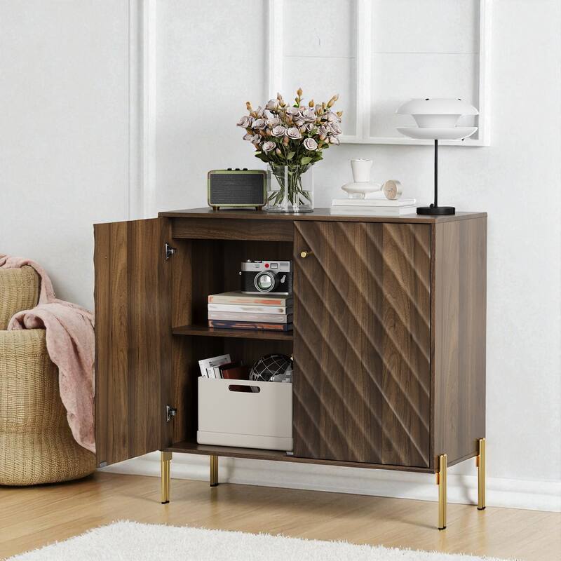 Mid-Century Modern Sideboard Buffet Cabinet with Storage, Walnut Accent Cabinet with Adjustable Shelves for Dining or Entryway