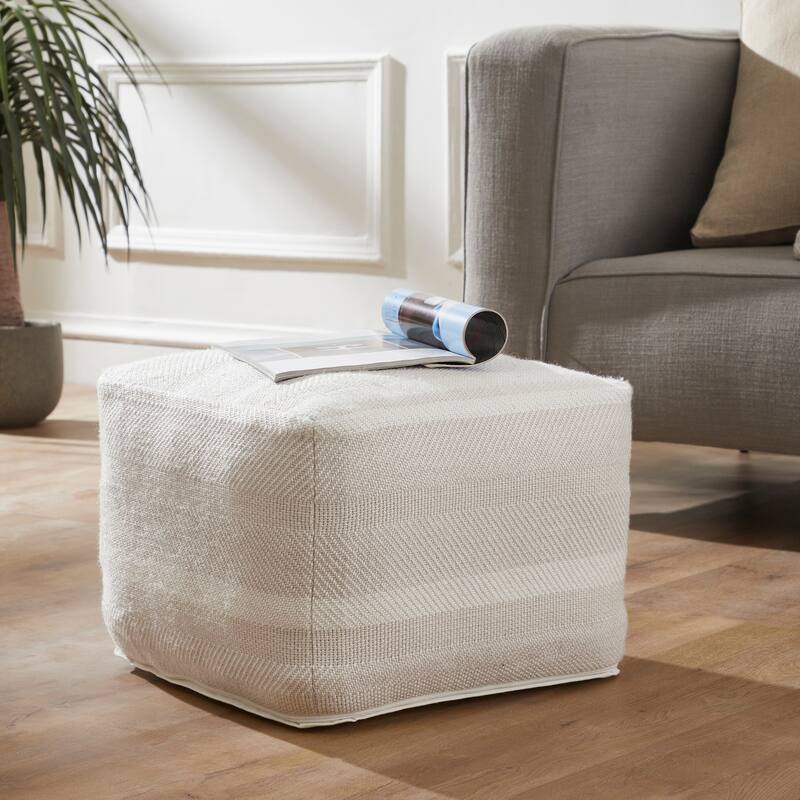 Renwil Renaud Indoor 100% PET Pouf, Light Grey/ Ivory