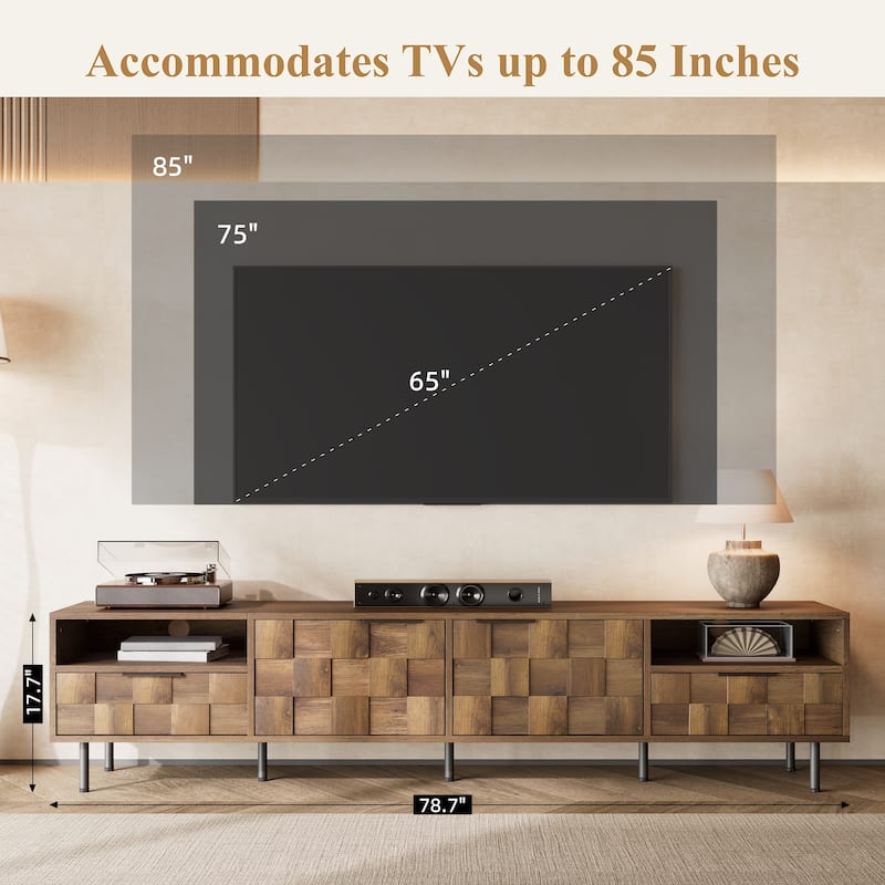 Mid Century TV Stand for 85'' TV - Media Console with 2 Drawers, Entertainment Storage Center for Living Room, Home Theatre