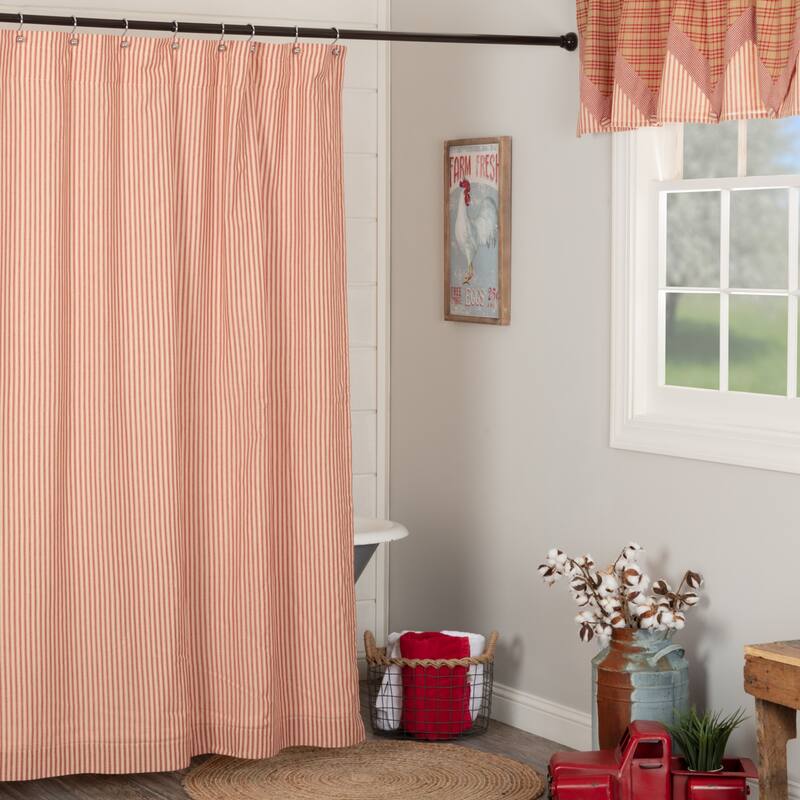 Sawyer Mill Red Ticking Stripe Shower Curtain 72x72 - Shower Curtain 72x72 - Country Red/Dark Tan