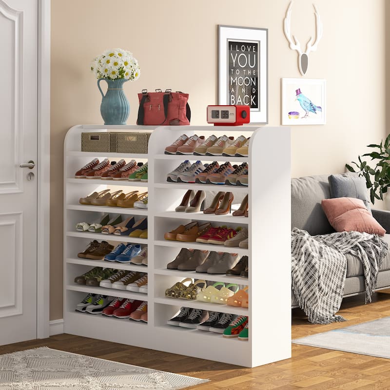8-Tier Shoe Cabinet for Entryway, Modern White Shoe Shelf Shoes Rack Organizer, Wooden Shoe Storage Cabinet for Hallway Closet